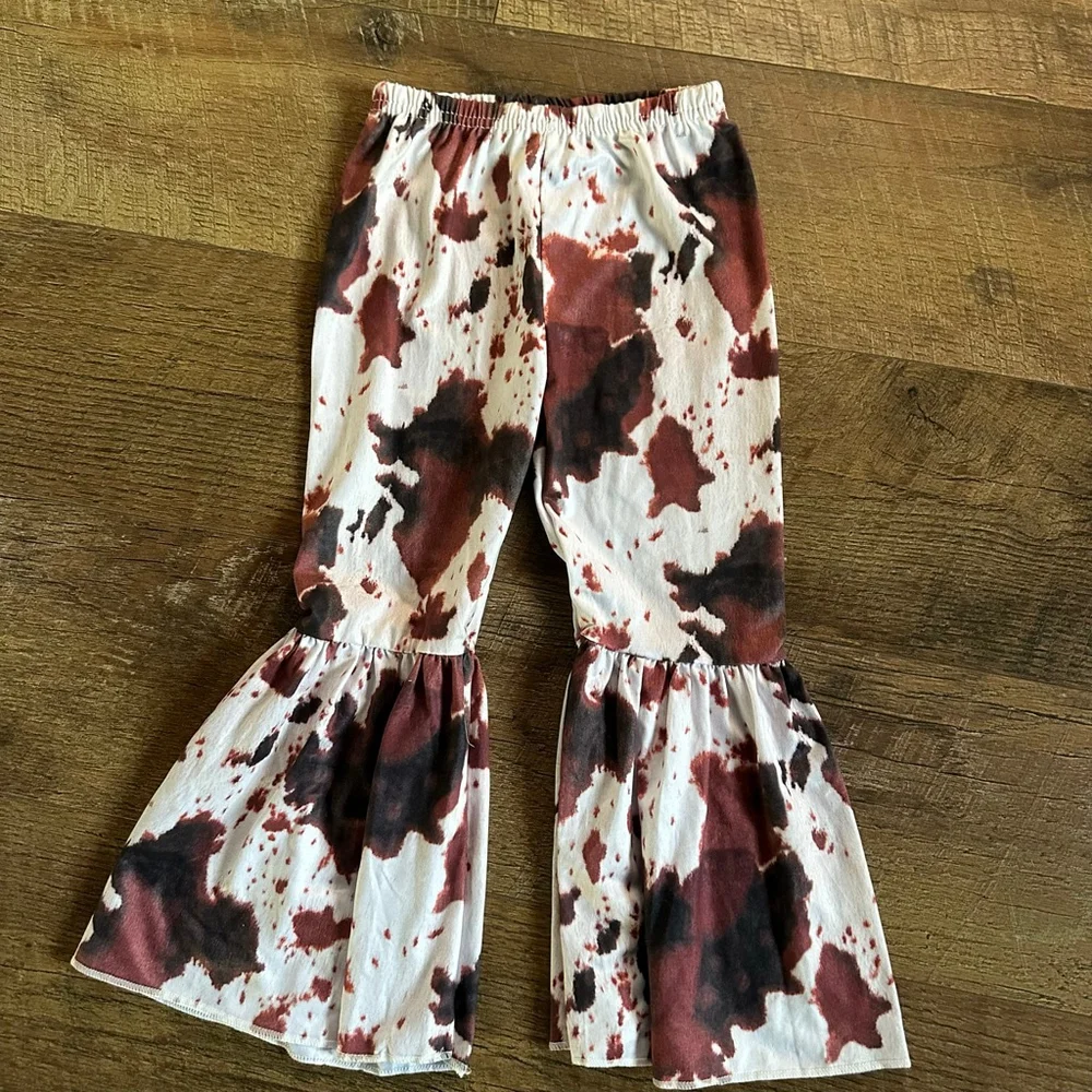Girls Clover Cottage Baby Boutique Matching Set 2T Pink Brown Cow Print